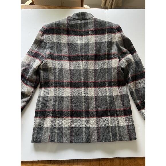 Louis Feraud Wool Blend Tartan Plaid Blazer Coat Jacket Size 12 Vintage Toggle - Picture 7 of 9